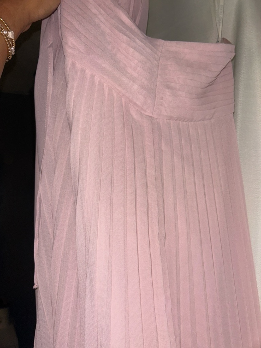 Strapless Blush Pink Pleated Maxi Dress with Scarf - Picture 5 of 7